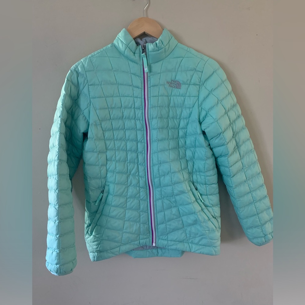 The north face thermoball mint green puffer jacket